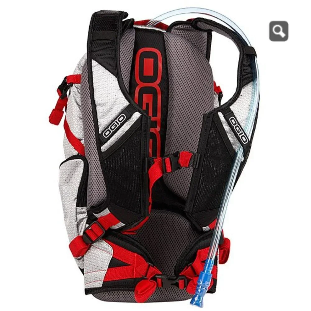 OGIO ATLAS 100 HYDRATION BACKPACK-100 OZ/ 3L BLADDER- CHROME-BLACK/RED ACCENTS